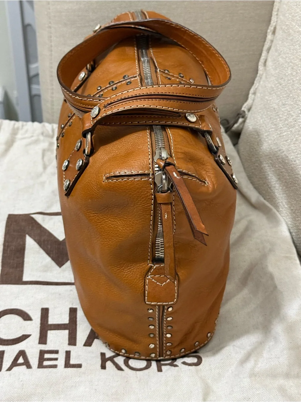 MICHAEL Michael Kors Tan Leather Studded Satchel